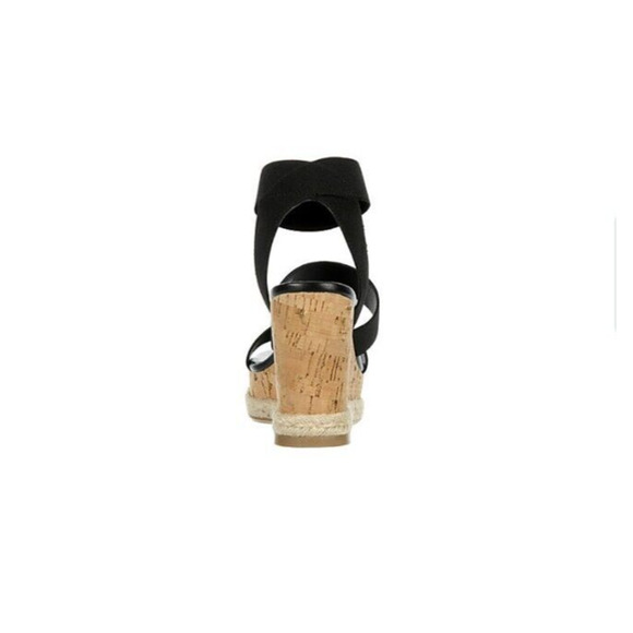 NEW Steve Madden Madden Girl Wedge Sandals Black Cork Heel Open Toe Womens 7.5 - Picture 6 of 8